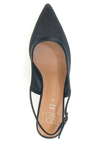 Décolleté slingback nere con strass e tacco basso Mon Dieu 632