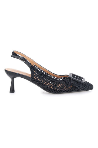 Schwarze Pumps mit mittlerem Absatz und Fersenriemen Le Havre Paris 63181