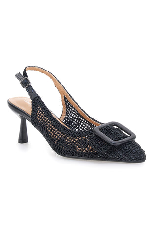 Schwarze Pumps mit mittlerem Absatz und Fersenriemen Le Havre Paris 63181