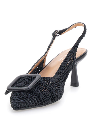 Schwarze Pumps mit mittlerem Absatz und Fersenriemen Le Havre Paris 63181