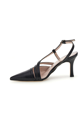 Décolleté Slingback nere a punta con cinturini e tacco alto Pittarello glam 4000