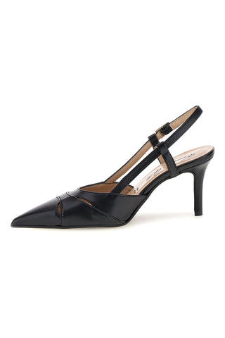 Schwarze Pumps aus echtem Leder mit Riemen Francesca Gritti P7060