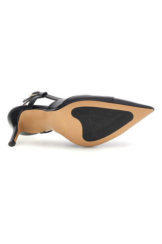 Schwarze Pumps aus echtem Leder mit Riemen Francesca Gritti P7060