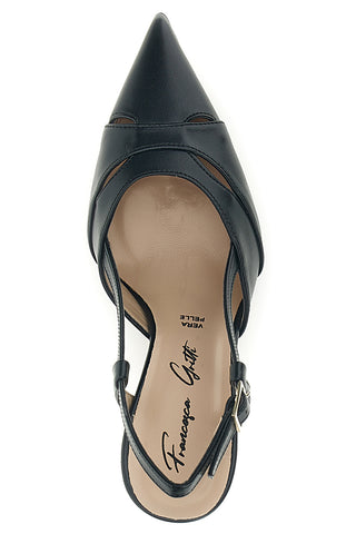 Schwarze Pumps aus echtem Leder mit Riemen Francesca Gritti P7060