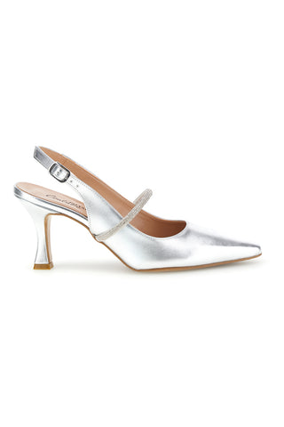 Scarpe slingback argento a punta con cinturino Pittarello couture 8330