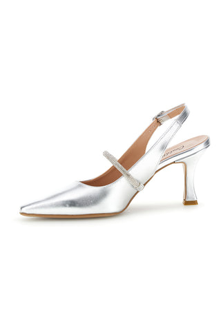 Scarpe slingback argento a punta con cinturino Pittarello couture 8330