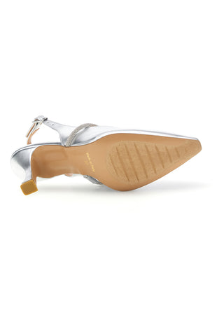 Scarpe slingback argento a punta con cinturino Pittarello couture 8330
