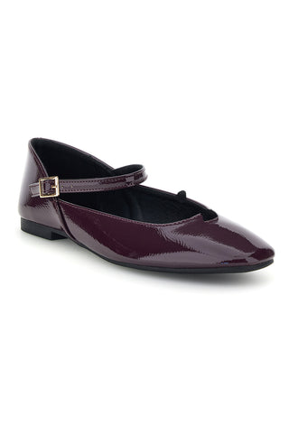 Ballerine bordeaux in effetto vernice con cinturino The first IDEA01