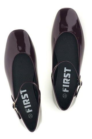 Ballerine bordeaux in effetto vernice con cinturino The first IDEA01