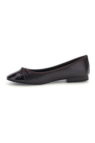 Ballerina Marrone con Fiocco e Punta Effetto Vernice The first IDE1070