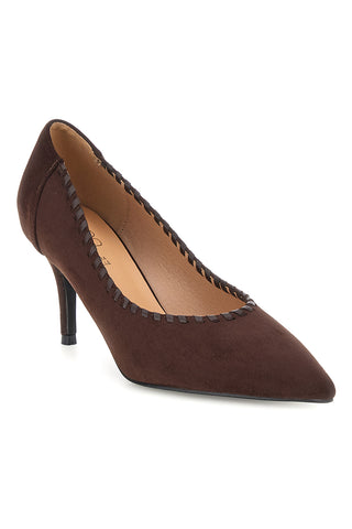 Braune Pumps in Wildlederoptik mit geflochtenem Detail – Mon dieu 8883H50