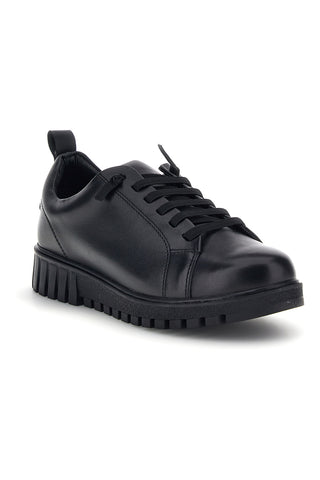 Schwarze Schnürschuhe aus echtem Leder mit Plateau-Sohle Prima riga J01