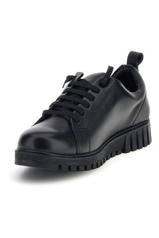 Schwarze Schnürschuhe aus echtem Leder mit Plateau-Sohle Prima riga J01