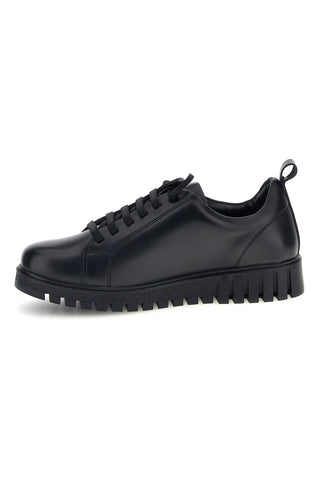 Schwarze Schnürschuhe aus echtem Leder mit Plateau-Sohle Prima riga J01