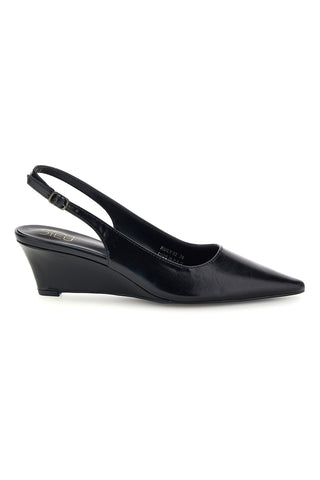 Décolleté Slingback Nera in Effetto Vernice con Punta e Zeppa Mon Dieu RUILY02
