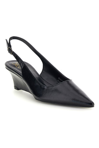 Décolleté Slingback Nera in Effetto Vernice con Punta e Zeppa Mon Dieu RUILY02