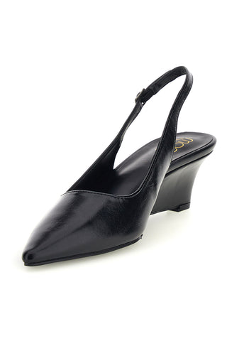 Décolleté Slingback Nera in Effetto Vernice con Punta e Zeppa Mon Dieu RUILY02