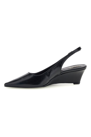 Décolleté Slingback Nera in Effetto Vernice con Punta e Zeppa Mon Dieu RUILY02