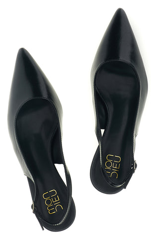 Décolleté Slingback Nera in Effetto Vernice con Punta e Zeppa Mon Dieu RUILY02