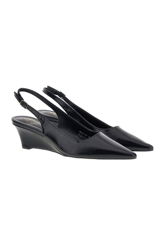 Décolleté Slingback Nera in Effetto Vernice con Punta e Zeppa Mon Dieu RUILY02