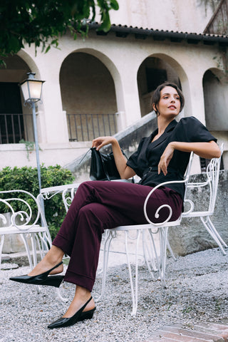 Décolleté Slingback Nera in Effetto Vernice con Punta e Zeppa Mon Dieu RUILY02
