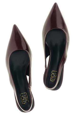Décolleté Slingback Bordeaux in Effetto Vernice con Punta e Tacco Kitten Mon Dieu 2618401