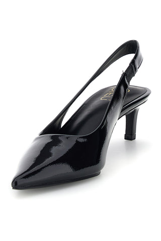 Décolleté Slingback Nera in Effetto Vernice con Punta e Tacco Kitten Mon Dieu 2618401