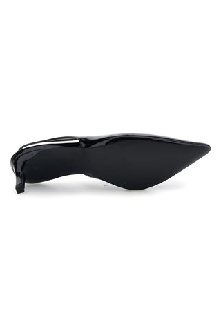 Décolleté Slingback Nera in Effetto Vernice con Punta e Tacco Kitten Mon Dieu 2618401