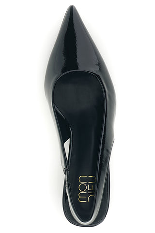Décolleté Slingback Nera in Effetto Vernice con Punta e Tacco Kitten Mon Dieu 2618401