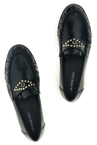 Mocassini Neri con Borchiette Dorate e Bordo Arricciato Le Havre CMD26127