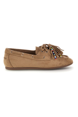 Mocassini beige con frange e perline Le havre paris CMD26663