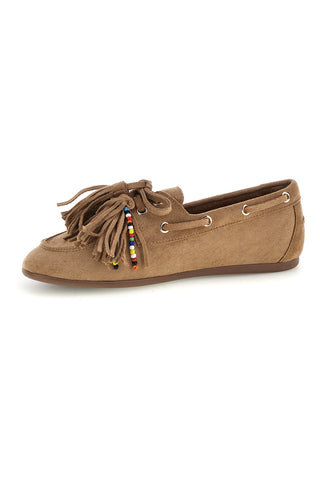 Mocassini beige con frange e perline Le havre paris CMD26663