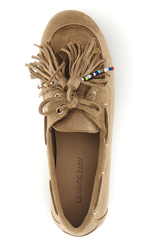 Mocassini beige con frange e perline Le havre paris CMD26663