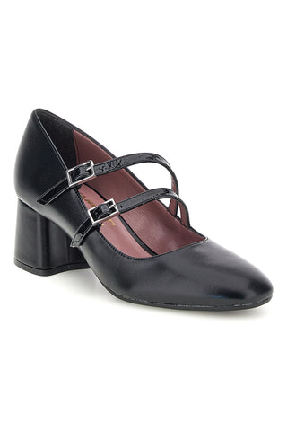 Schwarze Pumps mit doppeltem Riemchen und breitem Absatz Pittarello Glam 7716