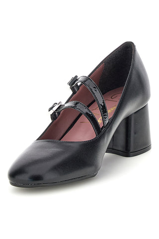 Schwarze Pumps mit doppeltem Riemchen und breitem Absatz Pittarello Glam 7716