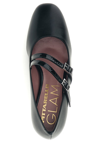 Schwarze Pumps mit doppeltem Riemchen und breitem Absatz Pittarello Glam 7716