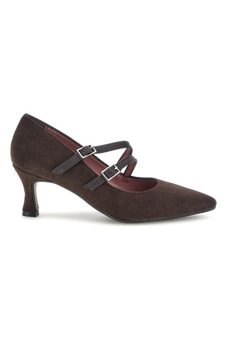 Dunkelbraune Pumps mit doppeltem Riemchen, Pittarello Glam 7362