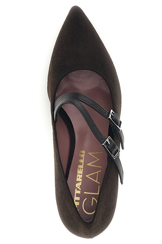 Dunkelbraune Pumps mit doppeltem Riemchen, Pittarello Glam 7362