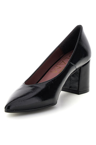 Schwarze, glänzende Pumps mit breitem Absatz – Pittarello glam 7043