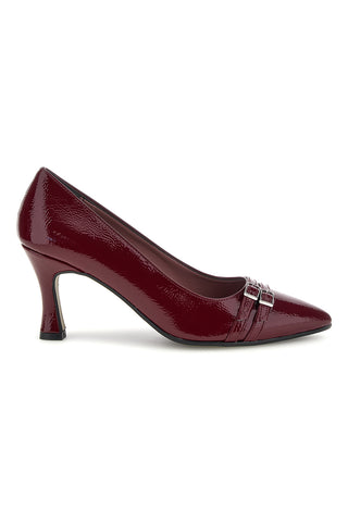 Glänzende Pumps in Bordeauxrot mit Absatz und Schnalle – Pittarello Glam 7407