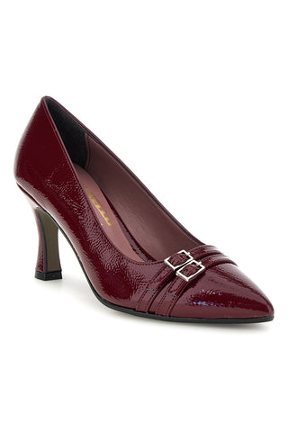 Glänzende Pumps in Bordeauxrot mit Absatz und Schnalle – Pittarello Glam 7407