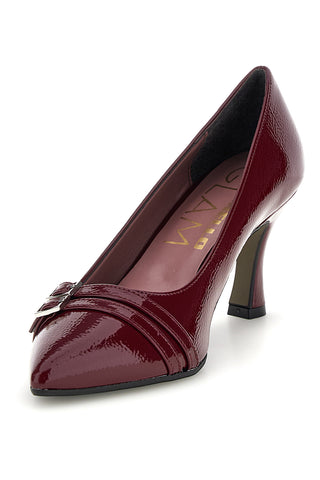 Glänzende Pumps in Bordeauxrot mit Absatz und Schnalle – Pittarello Glam 7407