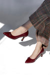 Glänzende Pumps in Bordeauxrot mit Absatz und Schnalle – Pittarello Glam 7407