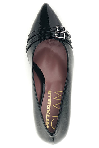 Schwarze, glänzende Pumps mit Absatz und Schnalle – Pittarello Glam 7407