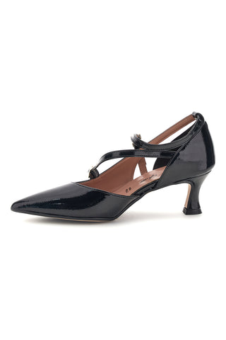 Schwarze Pumps mit Riemchen und Absatz von Francesca Gritti, Modell P6040