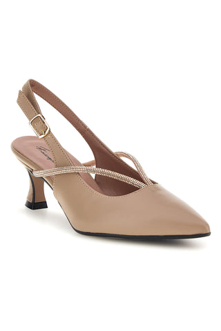 Beigefarbene Slingbacks mit Schmuckriemen und Absatz von Francesca Gritti 150
