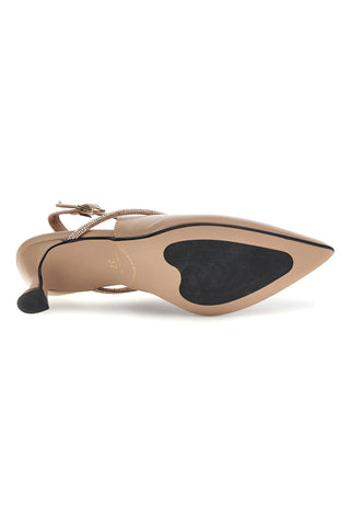 Beigefarbene Slingbacks mit Schmuckriemen und Absatz von Francesca Gritti 150