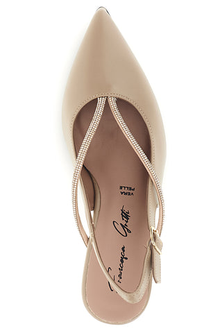 Beigefarbene Slingbacks mit Schmuckriemen und Absatz von Francesca Gritti 150