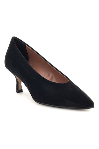 Schwarze Pumps mit niedrigem Absatz und spitzer Zehenpartie von Francesca Gritti, Modell P6049