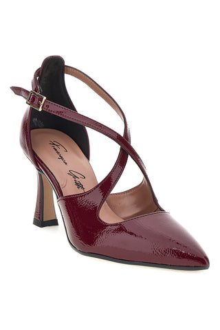 Bordeauxrote Pumps mit gekreuzten Riemchen und Absatz von Francesca Gritti A78